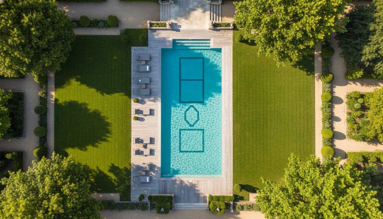 Piscine vue aérienne eau cristalline