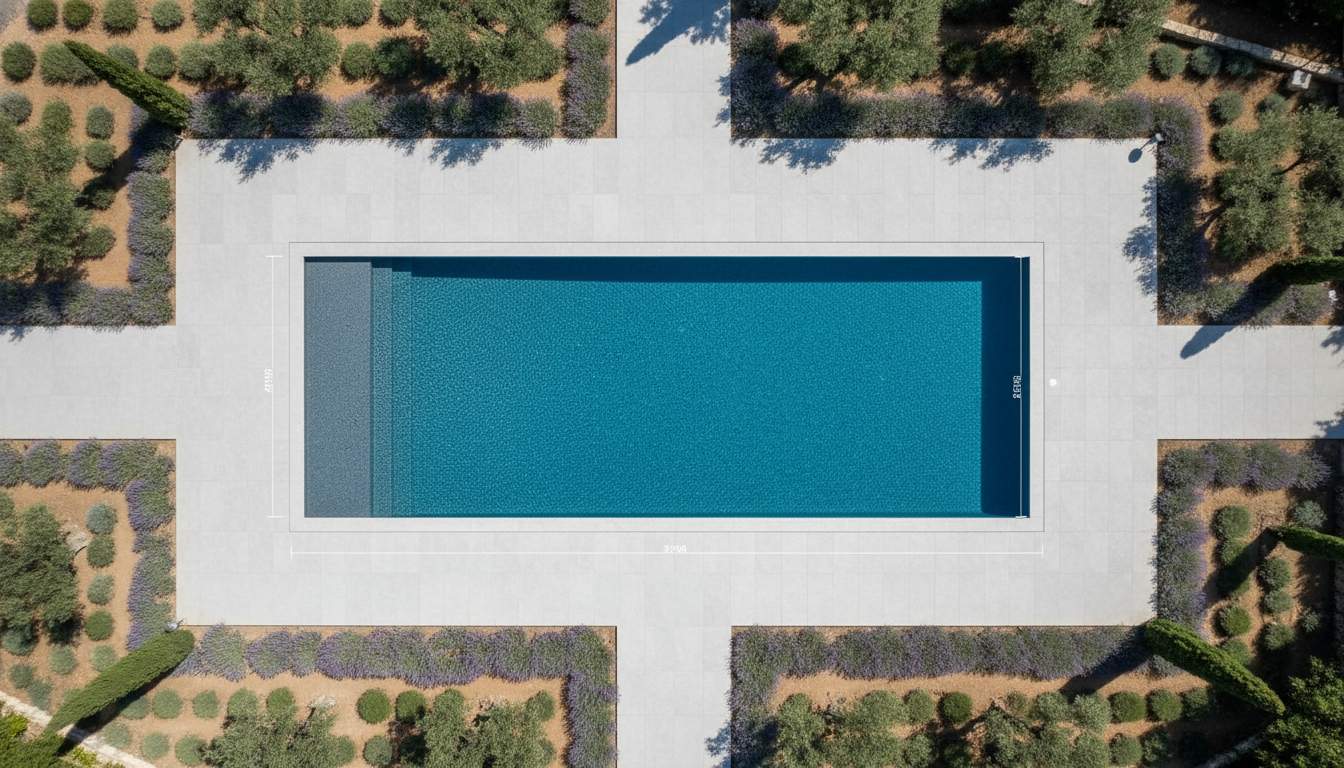 Piscine rectangulaire vue aérienne pour calculer le volume